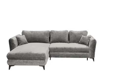 Ecksofa - Longchair links mit 2-Sitzer, Schlaffunktion mit Bettkasten, Stoff, Steingrau