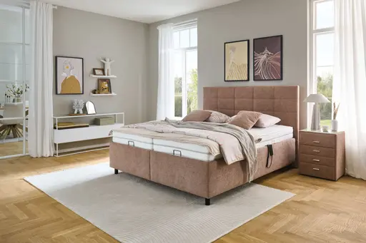 Polsterbett - Liegefläche ca. 180x200 cm, Lattenrahmen motorisch, Stoff, Rose