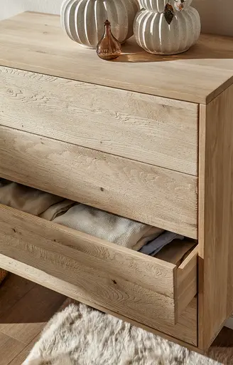 Sideboard Williston - Wildeiche bianco, Schubkastenfront sandgestrahlt