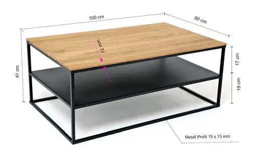 Couchtisch - LB ca. 95x55 cm, Wildeiche massiv, Schwarz