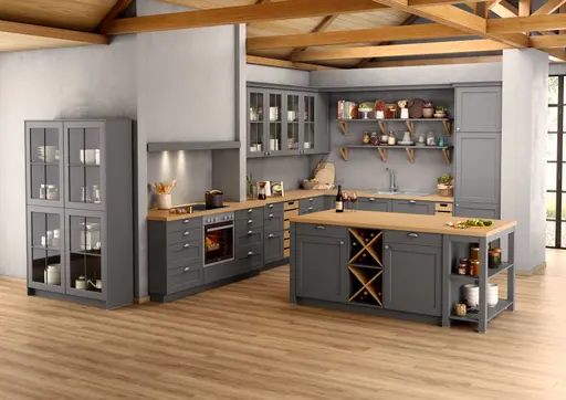 Inselküche 55.230 49 500, Satinlack Lavaschwarz