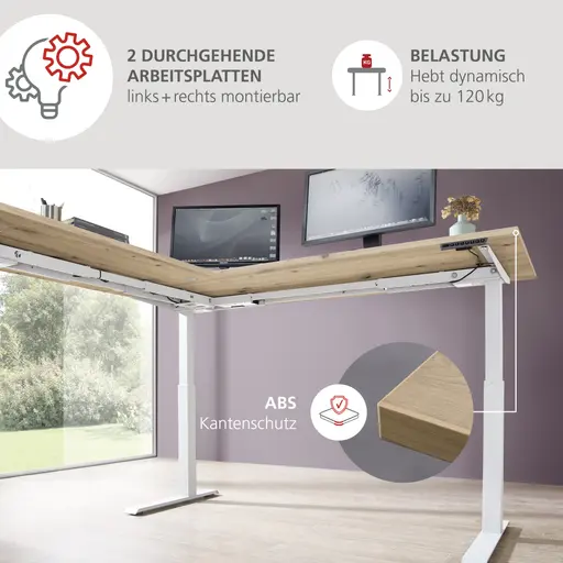 Winkelschreibtisch - höhenverstellbar, LB ca. 185x177 cm, Artisan Eiche Nachbildung, Weiß