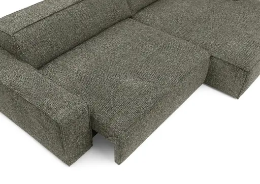 Ecksofa - 2-Sitzer mit Longchair rechts, Sitzvorzug motorisch, Stoff, Graubraun