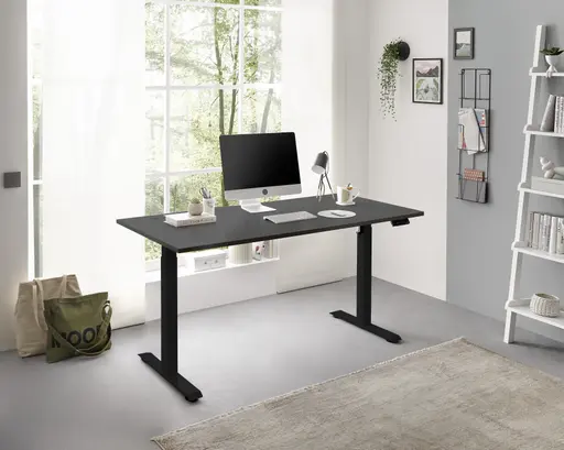 Schreibtisch - höhenverstellbar, LB ca. 137x68 cm, Schwarz, Stahl, Schwarz