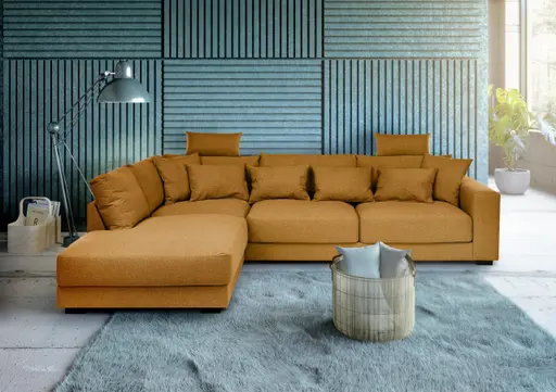 Ecksofa - Ecke links, 3-Sitzer, Stoff, Curry