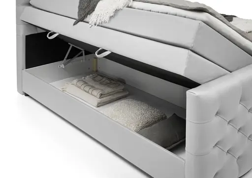 Boxspringbett SANDRIN E- Liegefläche ca. 200x200 cm, Stoff, Hellgrau, inkl. Stauraum und Fußteil
