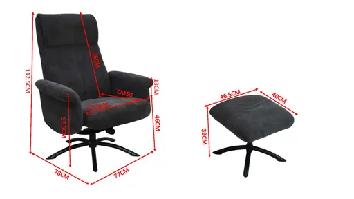 TV-Sessel MORTON mit Hocker - drehbar, Relaxfunktion, Stoff, Grau