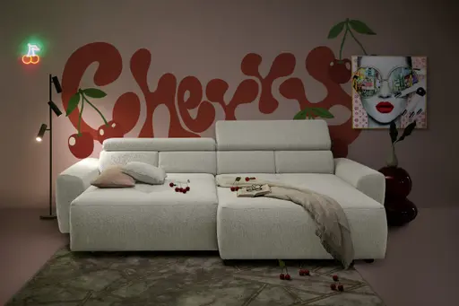 Ecksofa JYTTE - Sofa 2-sitzig mit Longchair rechts, Stoff, Beige