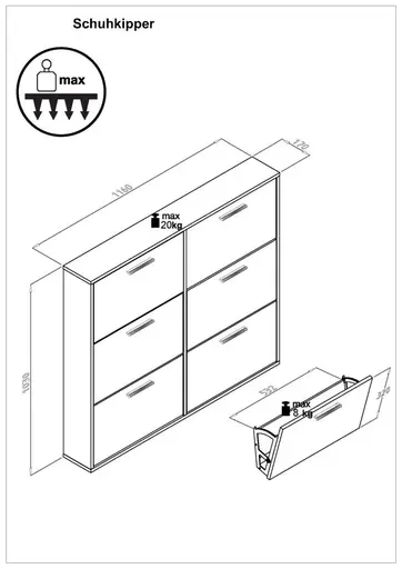 Schuhkipper - B ca. 116 cm, Artisan Eiche Nachbildung