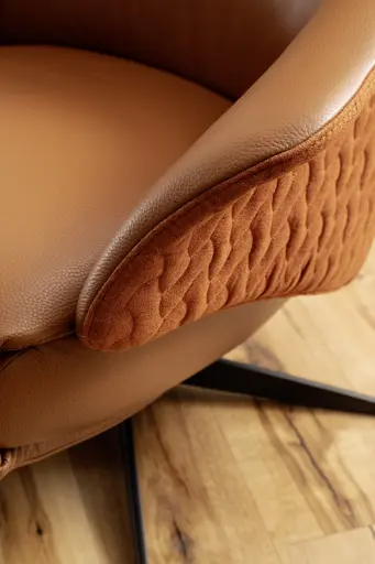 Relaxsessel Follina - Relaxfunktion (motorisch), Leder, Stoff, Cognac