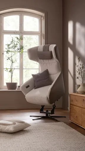 Drehsessel Houston Relax - Größe M, inkl. Relaxfunktion (motorisch), Aufstehhilfe und Kopfstütze, Stoff, außen Taupe/innen Natur