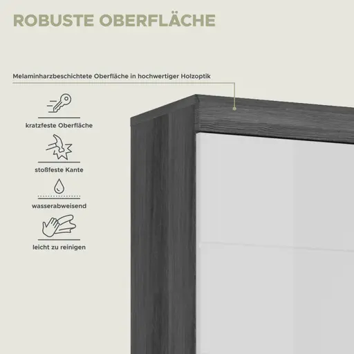 Hochschrank - B ca. 37 cm, Rauchsilber, Weiß Hochglanz