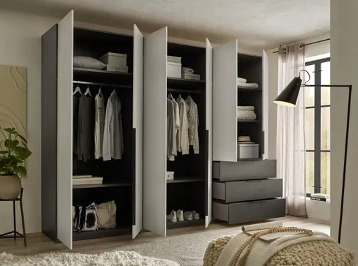 Drehtürenschrank- B ca. 300 cm, Graphit, Hellgrau