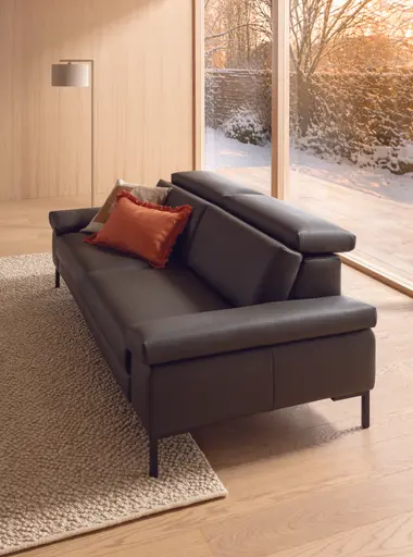 Sofa Braska - 3-Sitzer, inkl. Relaxfunktion (motorisch), Kopfstütze/Armlehne verstellbar, Leder, Anthrazit