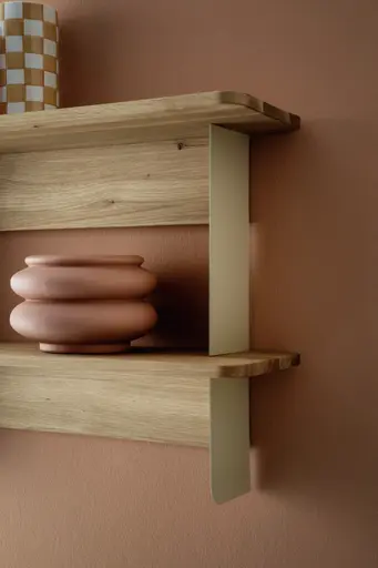 Wandregal Olai - Wildeiche massiv, Metall, Beige