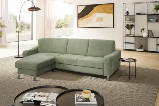 Ecksofa Colombia - Longchair links und 2,5-Sitzer, Stoff, Braungrün