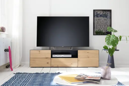 Lowboard Jan - Wildeiche massiv, Metall