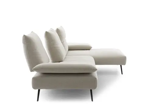 Ecksofa - 2-Sitzer mit Longchair rechts, Sitztiefe verstellbar, Stoff, Natur