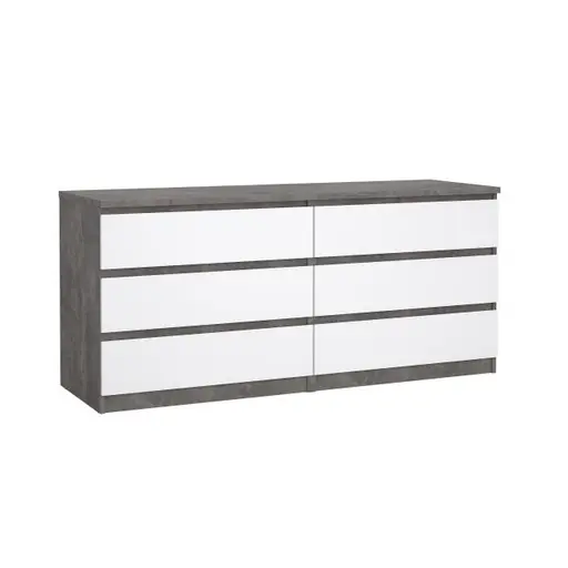 Kommode - B ca. 154 cm, Betonoptik, Weiß Hochglanz