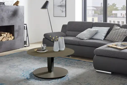 Couchtisch - höhenverstellbar, D. ca. 80cm, Graubeige lackiert