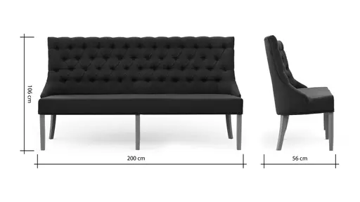 Polsterbank Litchfield - B. ca. 200cm, Stoff, Schwarzgrau