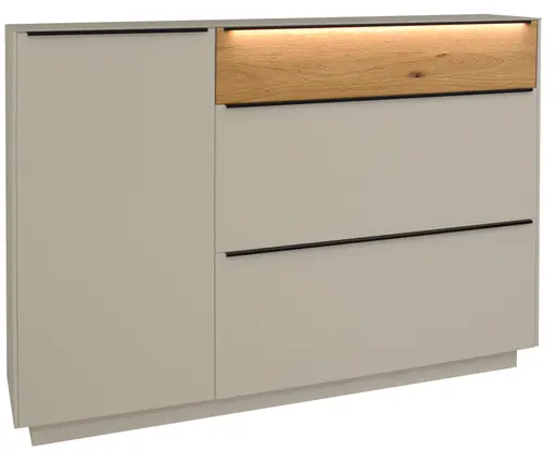 Schuhschrank - mit Beleuchtung, B ca. 160 cm, Kaschmir, Eiche massiv