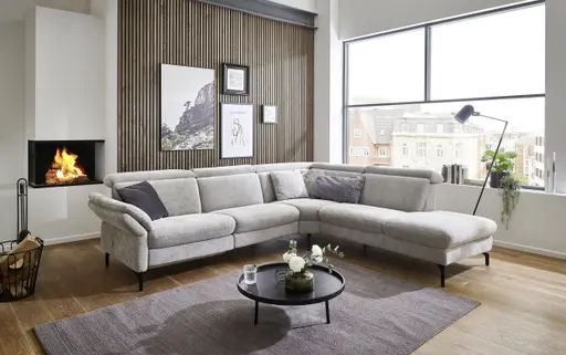 Ecksofa - 2-Sitzer mit Ecke rechts, Stoff, Silbergrau