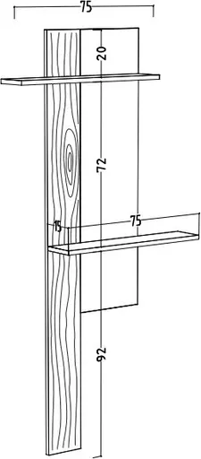 Wandboard - B ca. 75 cm, Anthrazit, Eiche massiv