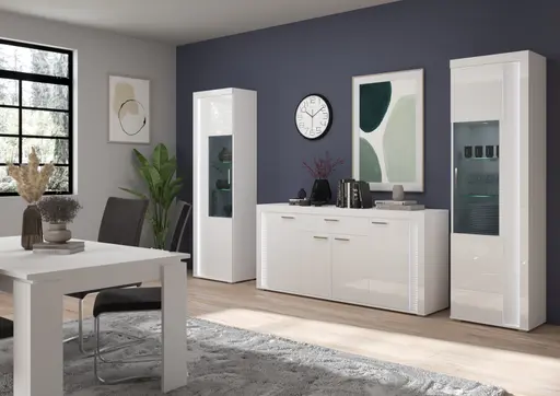 Vitrine - mit Beleuchtung, B ca. 60 cm, Weiß, Weiß Hochglanz