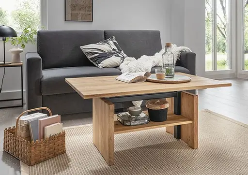 Couchtisch - höhenverstellbar, LB ca. 105x65 cm, Eiche Massiv