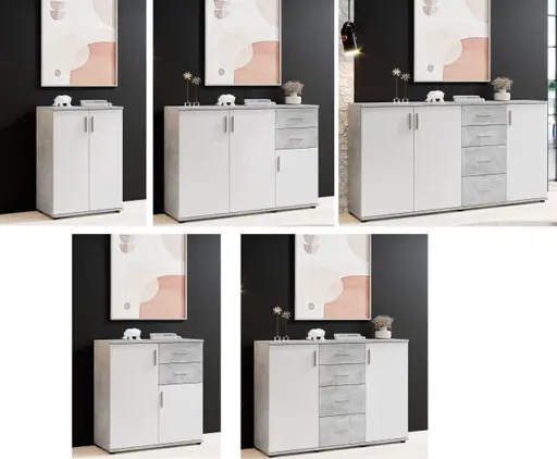 Kommode - B ca. 120 cm, Betonoptik, Weiß