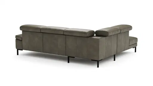 Ecksofa Hudson - Ecke links mit 2,5-Sitzer inkl. Kopfteil verstellbar, Leder, Braungrün