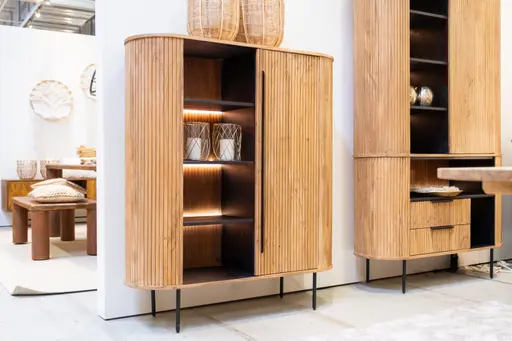 Highboard - mit Beleuchtung, B ca. 118 cm, Akazie massiv