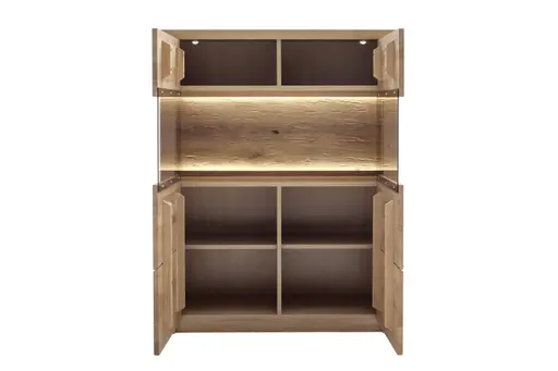 Wohnwand - mit Beleuchtung und Fernbedienung, Eiche Nachbildung, Eiche massiv geölt