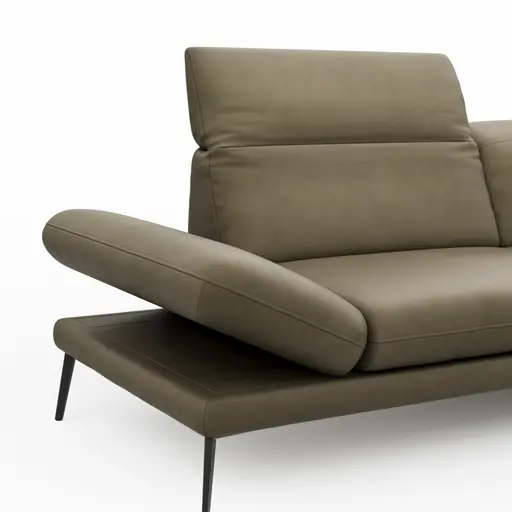 Sofa Elena - 2,5-Sitzer, Kopfteil/Armlehne verstellbar, Leder, Olive