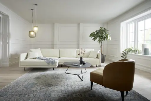 Ecksofa Cuneo - Longchair links, 2-Sitzer, Boucle, Creme