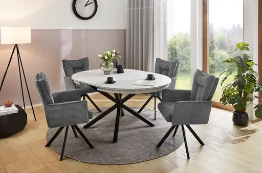 Esstisch - ausziehbar, Ø/H ca. 120x77 cm, Betonoptik, Schwarz