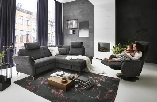 Sofa - 1-Sitzer mit XL Ecke, inkl. Sitztiefenverstellung, Stoff, Graphit