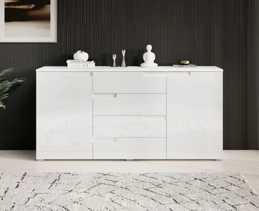 Sideboard - B ca. 165 cm, Weiß, Weiß Hochglanz
