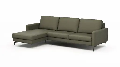 Ecksofa Enna - Longchair Links mit 3-Sitzer, Armlehne A, Leder, Olive