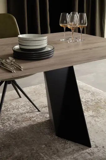 Esstisch 3100 - LB ca. 220x100 cm, Asteiche massiv, Geräuchert, Bianco, Stahlwange, Schwarz