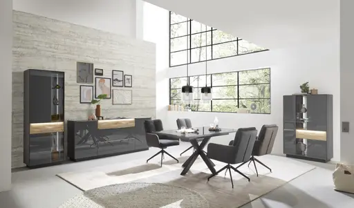 Sideboard - mit Beleuchtung, B ca. 214 cm, Anthrazit, Eiche massiv