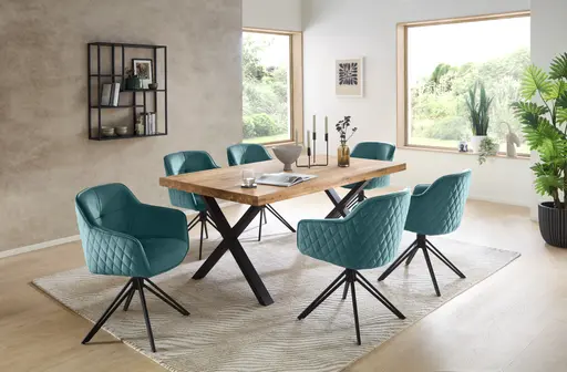 Esstisch - LB ca. 180x100 cm, Eiche massiv geölt, Schwarz