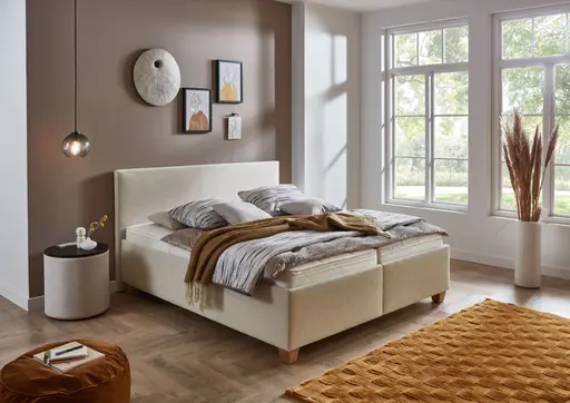 Polsterbett - Liegefläche ca. 180x200 cm, Stoff, Creme