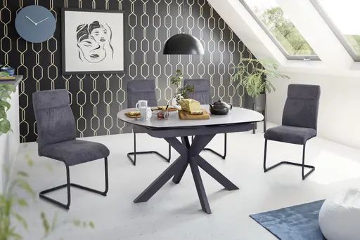 Esstisch MEGGIE - ausziehbar, LB ca. 130x100 cm, Glaskeramik, Grau
