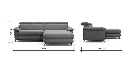 Ecksofa Paulina - 1-Sitzer mit Longchair rechts, Kopfteil verstellbar, Stoff, Khaki