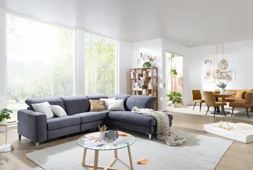 Polstergarnitur EM Brüssel - 3-Sitzer mit Ecke rechts  inkl. Kopfteil verstellbar, Stoff, Anthrazit