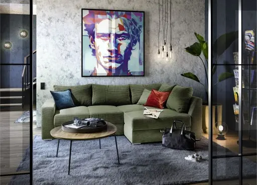 Ecksofa JANIS - 2,5-Sitzer, Ecke rechts inkl. Schlaffunktion, Stoff, Grün