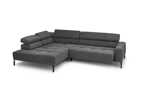 Ecksofa COLLEEN  2.0- Ecke links und 2-Sitzer, Sitzvorzug motorisch, Feincord, Anthrazit