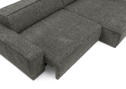 Ecksofa - 2-Sitzer mit Longchair rechts, Sitzvorzug motorisch, Stoff, Steingrau